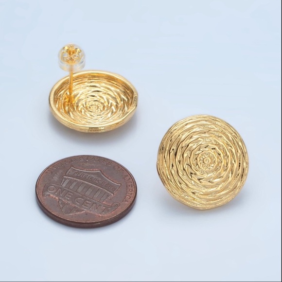 NEW 24K Gold Filled Ripple Design Round Earrings - Picture 3 of 5